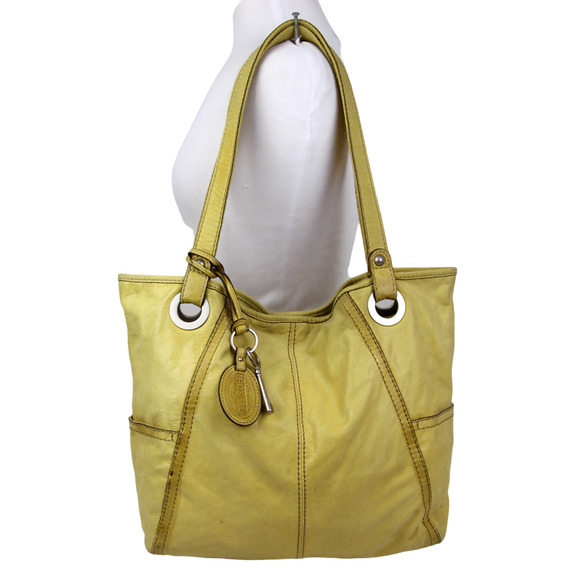 Fossil Bags Roomy Fossil Mustard Yellow Genuine Leather Shoulder